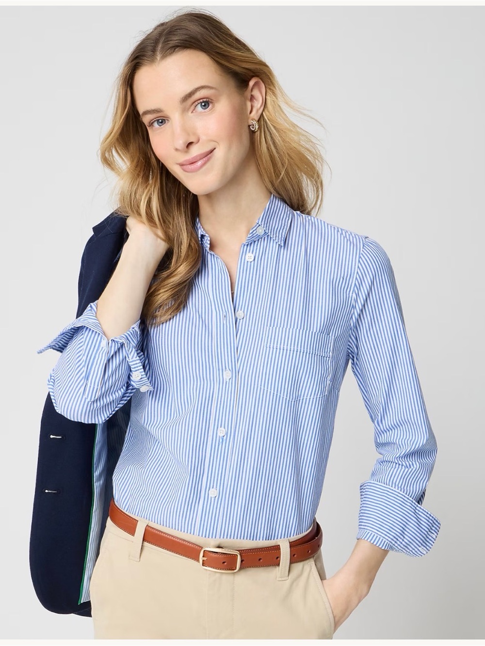 J. Crew Blue and White Narrow Stripe Button-Down Shirt size S